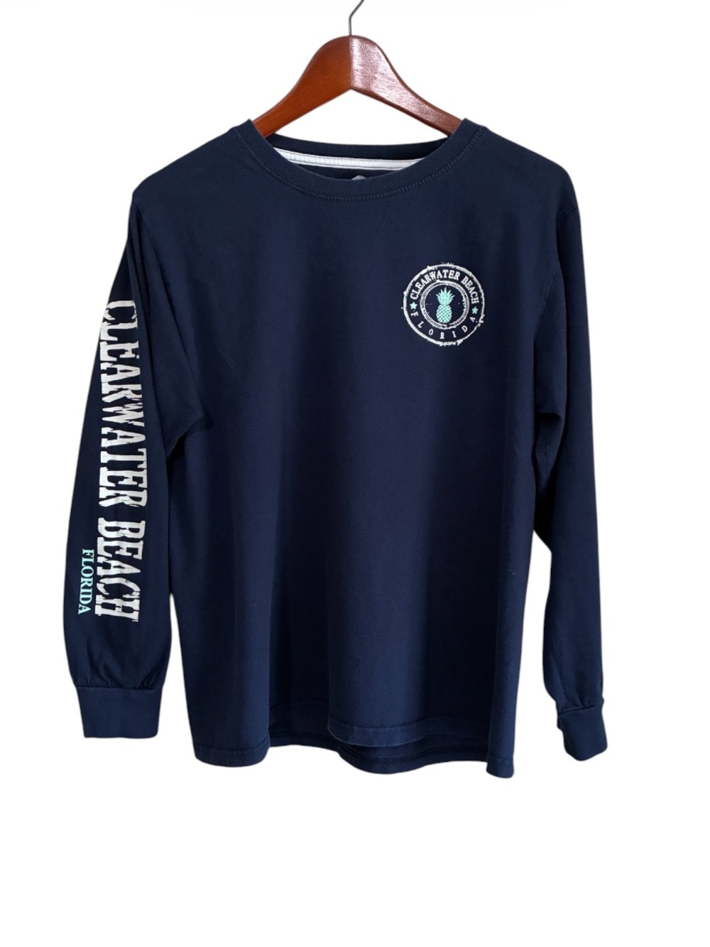 Surf Style Women's Navy Clearwater Beach Long Sleeve Tee 100% Cotton Size Medium